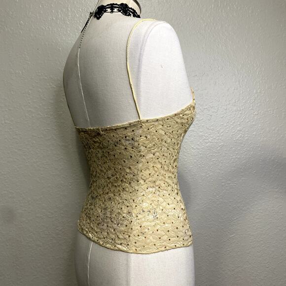 Rare Vintage 90's Forever 21 Bedazzled Gold Lace Glam Grunge Rouched Tank Top - Picture 13 of 16
